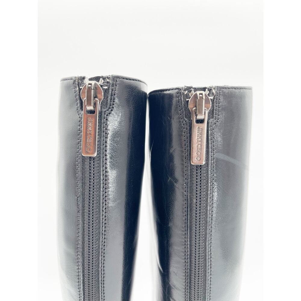 Jimmy Choo Vintage Peony Black Leather Pointed Toe Knee High Heeled Boots IT 38 - Picture 13 of 13
